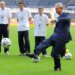 HRH Prince of Wales kicks a penalty during a visit to Newcastle United's St James' Park ground on November 8, 2006.