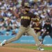 San Diego Padres pitcher Luis Garcia pitches against the Los Angeles Dodgers.