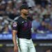 New York Mets pitcher Freddy Peralta #51 reacts after giving up an RBI single.