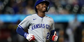 Kansas City Royals' Tyler Tolbert giving a thumbs up.
