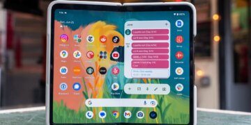 A photo of Google’s Pixel Fold smartphone.
