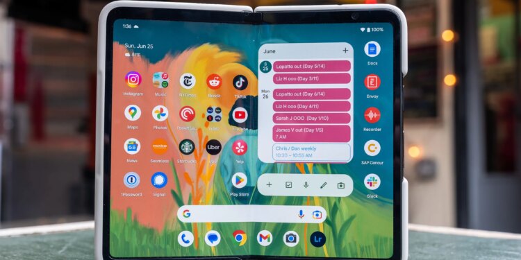 A photo of Google’s Pixel Fold smartphone.