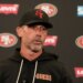San Francisco 49ers head coach Kyle Shanahan speaks at a news conference.