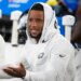 Philadelphia Eagles running back Saquon Barkley (26) looks on from the sidelines.