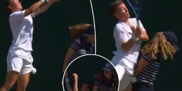 Scary Wimbledon scene as doubles player Demi Schuurs crashes into ball girl