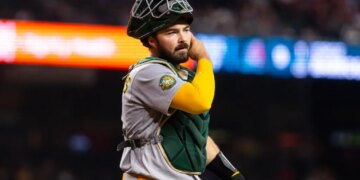 A's catcher Shea Langeliers could be out for the season with a knee injury.