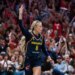 Indiana Fever player Erica Wheeler (8) raises her hand during a game against the New York Liberty.