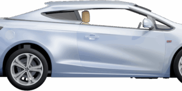 A car viewed from the side with exhaust smoke trailing from the tailpipe.