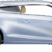 A car viewed from the side with exhaust smoke trailing from the tailpipe.