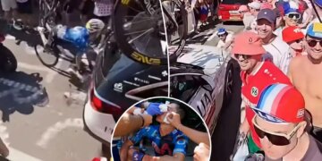 Tour de France cyclist Einer Rubio withdraws after slamming into car caused by chaotic fan