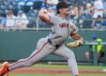 San Francisco Giants starting pitcher Trevor McDonald (72) delivers a pitch against the Kansas City Royals during the first inning at Kauffman Stadium
