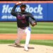New York Mets pitcher Freddy Peralta (51) pitching in the first inning against the Los Angeles Dodgers.