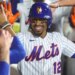 Francisco Lindor is all smiles as he celebrates with teammates after hitting a three-run home in the eighth inning of the Mets' blowout win over the Braves on July 27, 2026 at Citi Field.