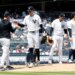 New York Yankees pitcher Cam Schlittler reacts after being taken out of the ball game by manager Aaron Boone in the fifth inning.
