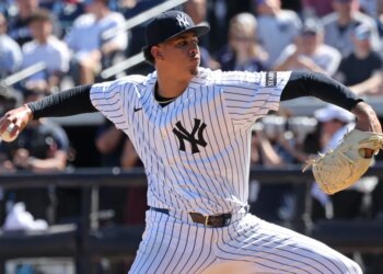 Yankees prospect Carlos Lagrange delivers a pitch during a spring training outing earlier this season.