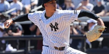 Yankees prospect Carlos Lagrange delivers a pitch during a spring training outing earlier this season.
