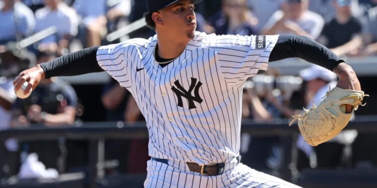 Yankees prospect Carlos Lagrange delivers a pitch during a spring training outing earlier this season.