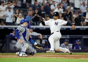 Trent Grisham tried unsuccessfully to score in the eighth inning on July 17, 2026.