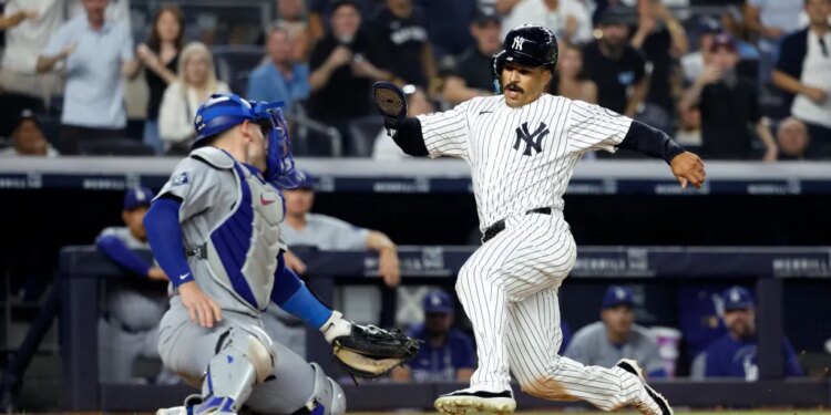 Trent Grisham tried unsuccessfully to score in the eighth inning on July 17, 2026.