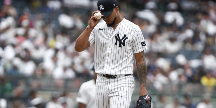 New York Yankees pitcher Camilo Doval reacts during the sixth inning against the Minnesota Twins.