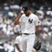 New York Yankees pitcher Camilo Doval reacts during the sixth inning against the Minnesota Twins.