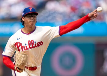 Philadelphia Phillies starting pitcher Jesus Luzardo delivers during the first inning a baseball game against the New York Mets, Saturday, July 18, 2026, in Philadelphia. (AP Photo/Chris Szagola)