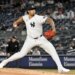 Yankees pitcher Yovanny Cruz throwing a pitch during his MLB debut.