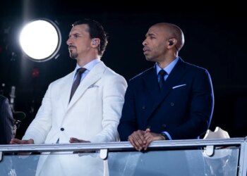 Thierry Henry and Zlatan Ibrahimović in the VIP stands at the 2026 FIFA World Cup Final.
