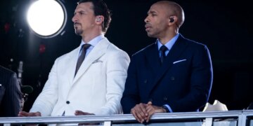 Thierry Henry and Zlatan Ibrahimović in the VIP stands at the 2026 FIFA World Cup Final.
